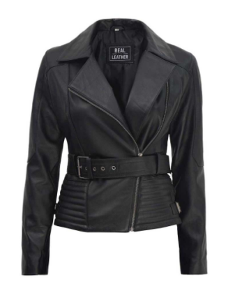 Edna Womens Black Asymmetrical Leather Biker Jacket
