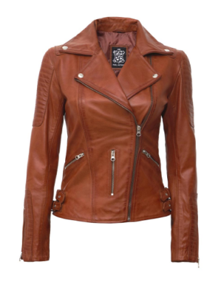 Bari Tan Leather Motorcycle Jacket Womens
