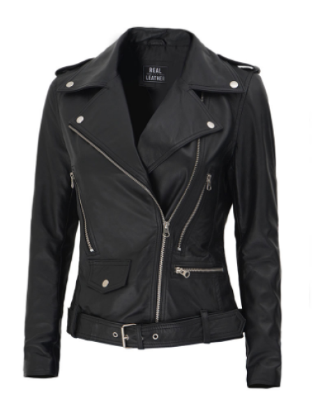 Marcella Asymmetrical Black Leather Jacket for Women
