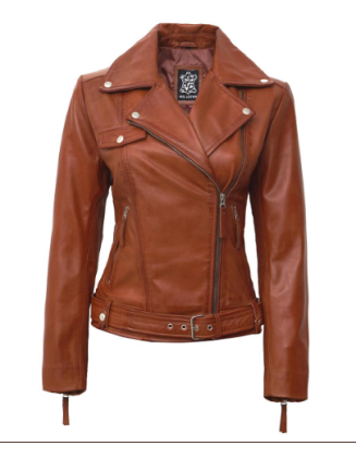 Angela Womens Tan Asymmetrical Leather Moto Jacket