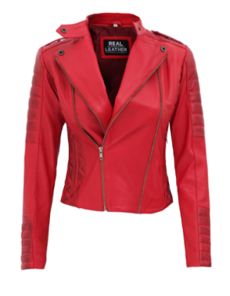 Jannie Red Asymmetrical Padded Leather Jacket
