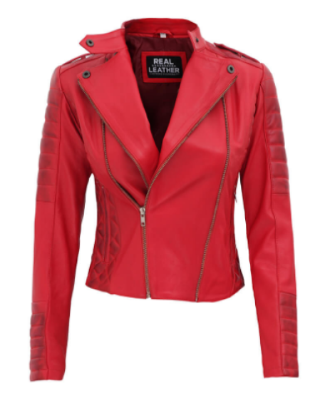 Jannie Red Asymmetrical Padded Leather Jacket
