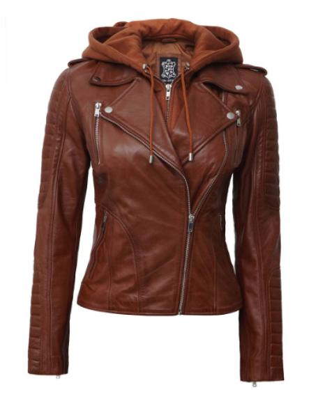 Bagheria Brown Womens Leather Jacket with Hood
