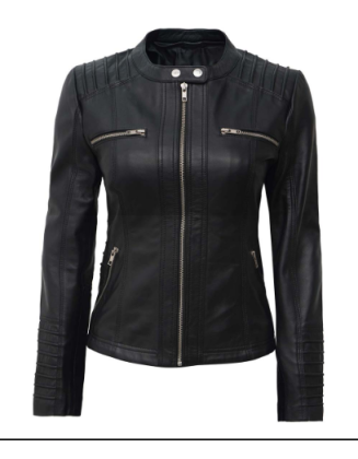 Helen Womens Black Leather Jacket with Hood
