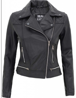 Asti Black Leather Ladies Biker Jacket
