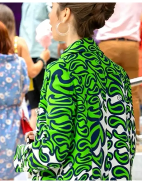 Emily in Paris S03 Lily Collins Green Printed Coat
